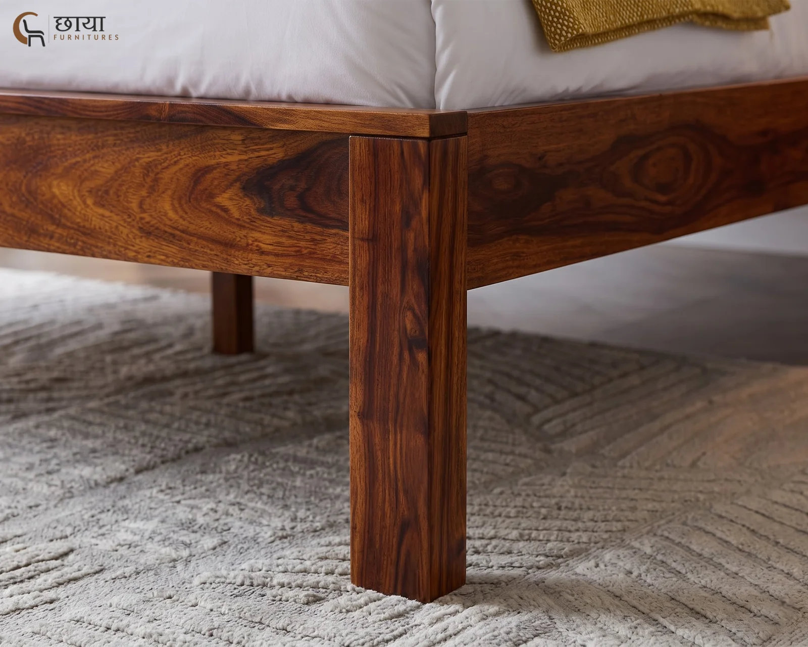 Viraj Sheesham Wood Bed Without Storage (Queen Size, Honey Finish) — 30