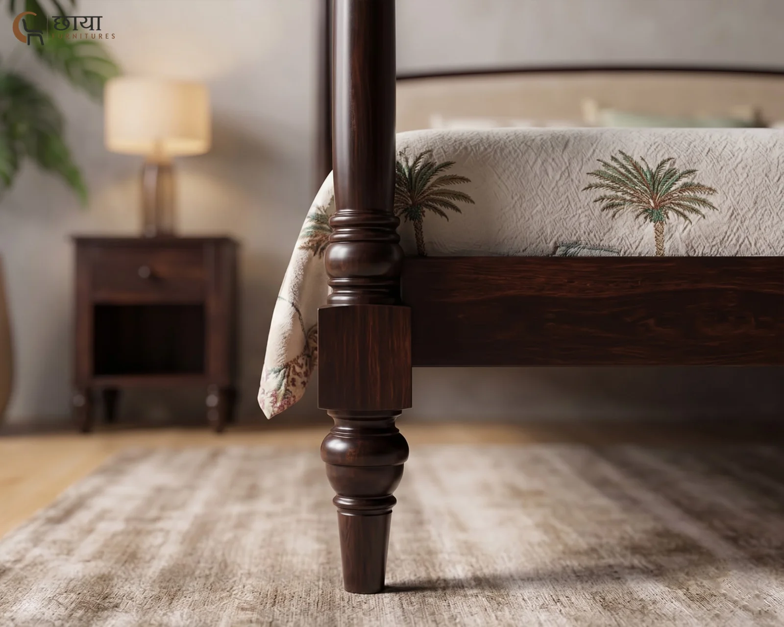 Rajveer Sheesham Wood Poster Bed Without Storage (Queen Size, Walnut Finish) — 11