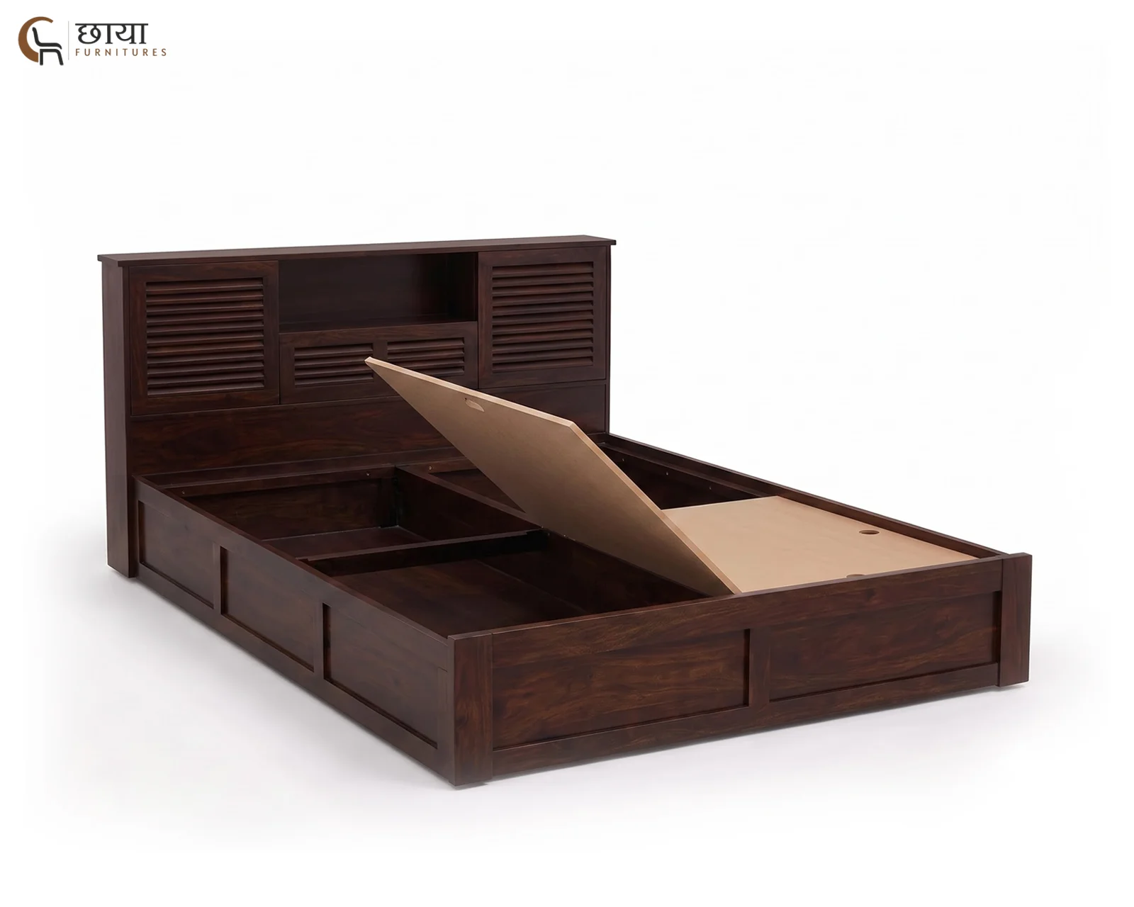 Riyasat Sheesham Wood Bed With Box Storage (King Size, Walnut Finish) — 04