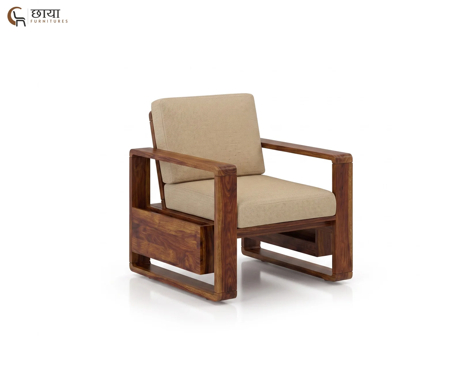Aryan Single Seater Wooden Sofa (Teak Finish) — 02