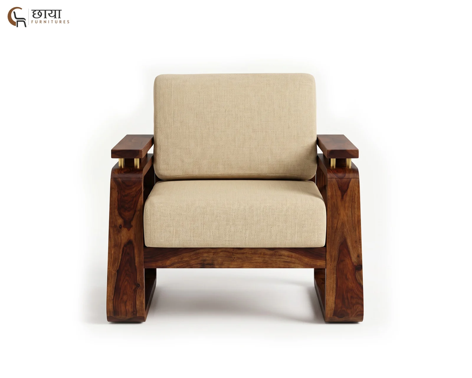 Diwas Single Seater Wooden Sofa (Teak Finish) — 001
