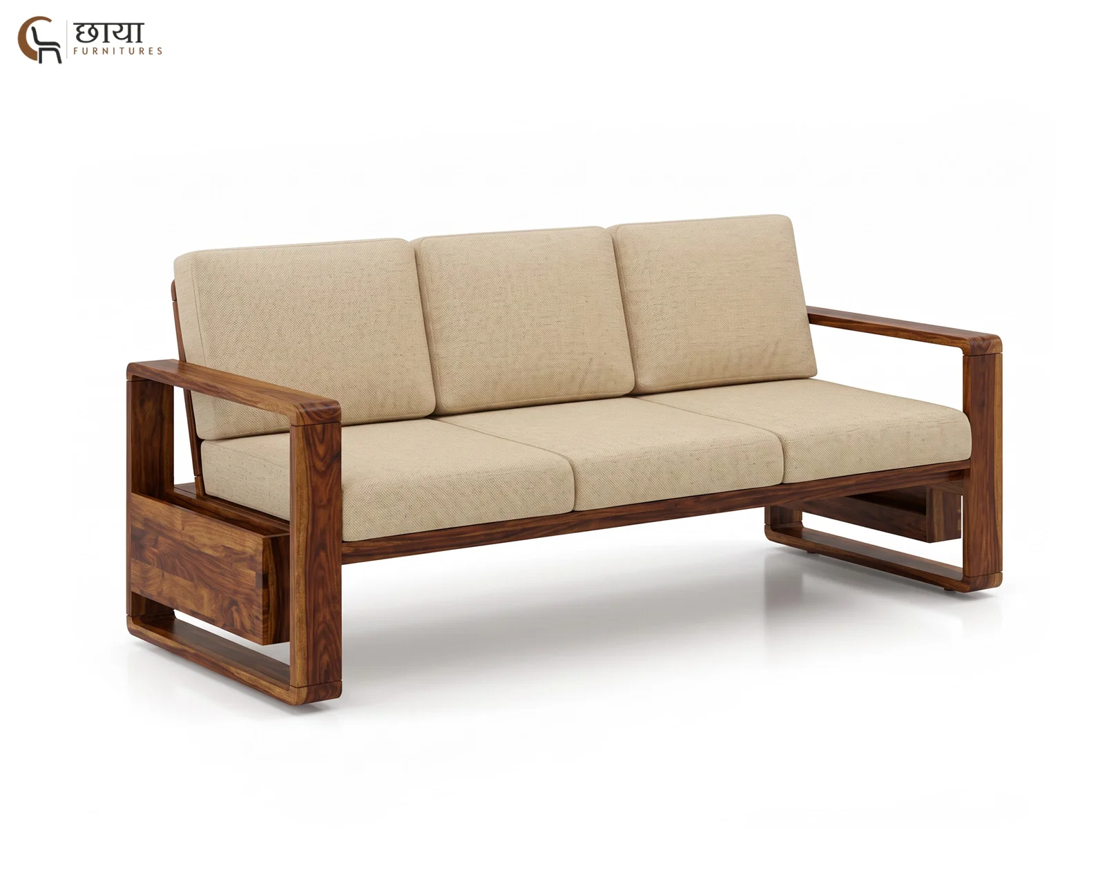 Aryan 3 Seater Wooden Sofa (Teak Finish) — 10