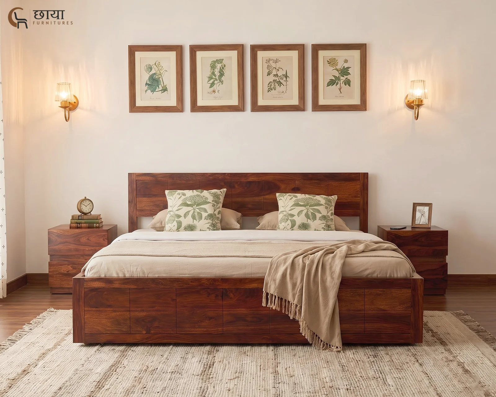 Orian Sheesham Wood Bed With Box Storage (King Size, Honey Finish) — Orian 5 H