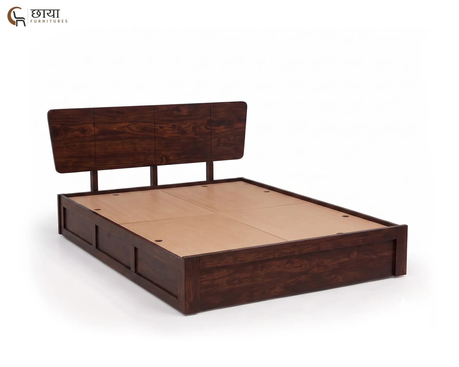 Veer Sheesham Wood Bed With Box Storage (King Size, Walnut Finish) — 001