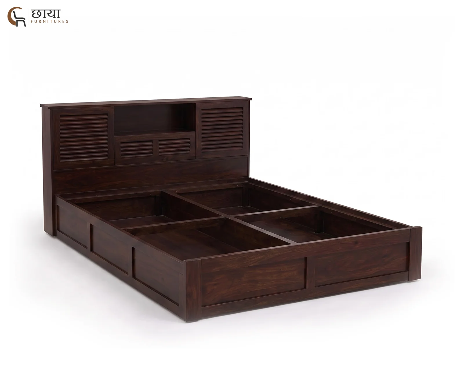 Riyasat Sheesham Wood Bed With Box Storage (King Size, Walnut Finish) — 07