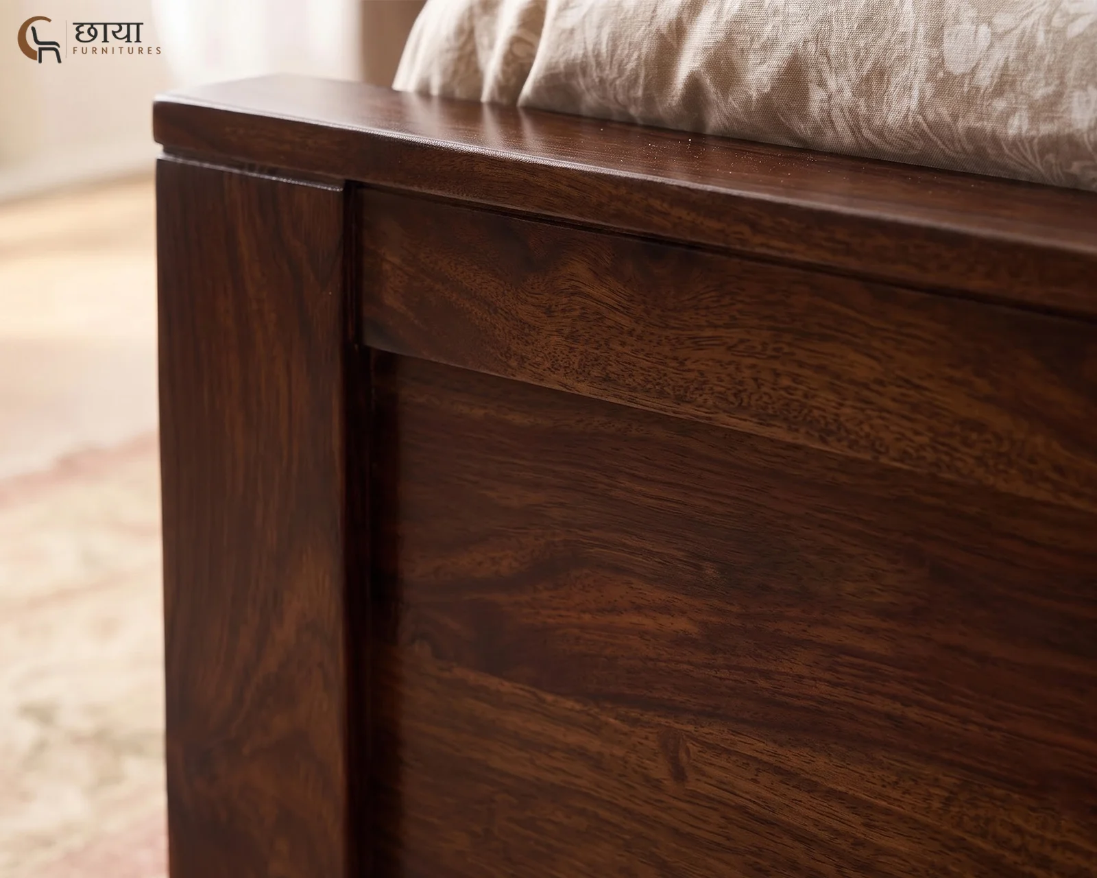 Nidra Sheesham Wood Bed With Box Storage (King Size, Walnut Finish) — 14