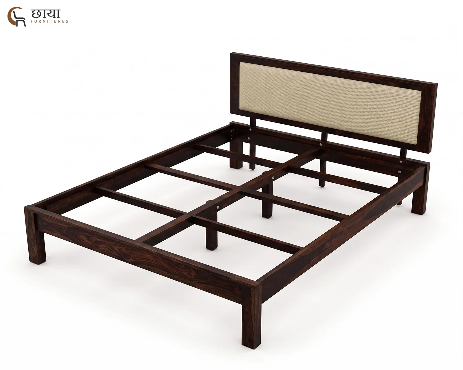 Riya Sheesham Wood Bed Without Storage (King Size, Walnut Finish) — (4)