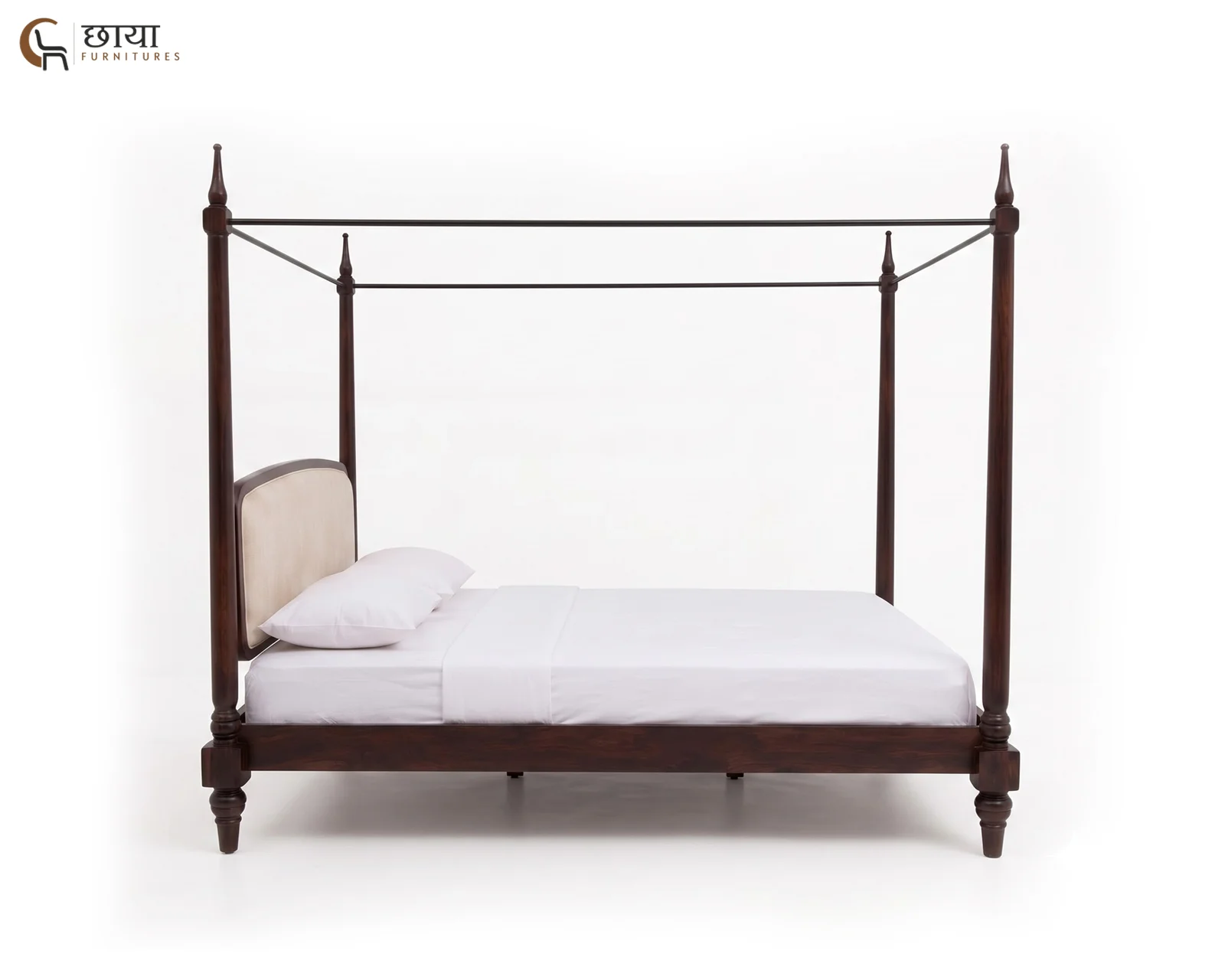 Rajveer Sheesham Wood Poster Bed Without Storage (King Size, Walnut Finish) — 01