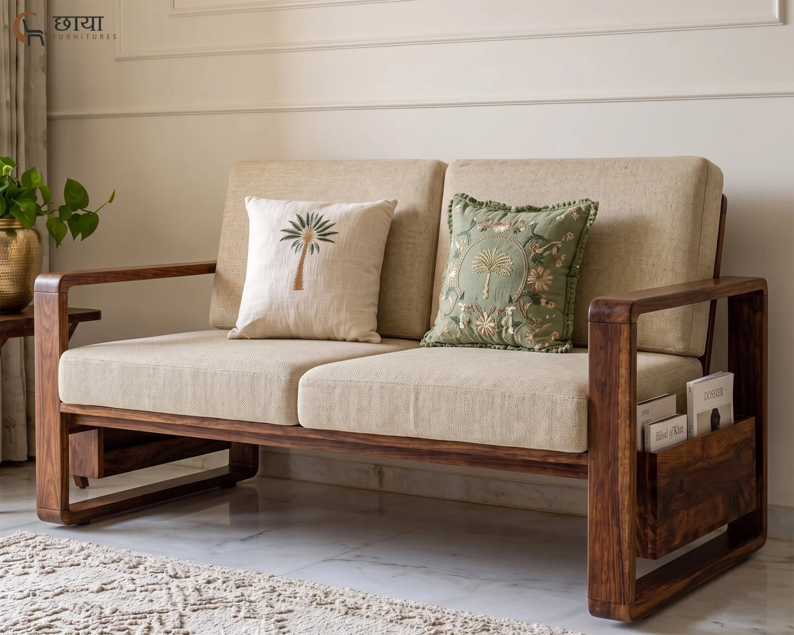 Aryan 2 Seater Wooden Sofa (Teak Finish) — two 1