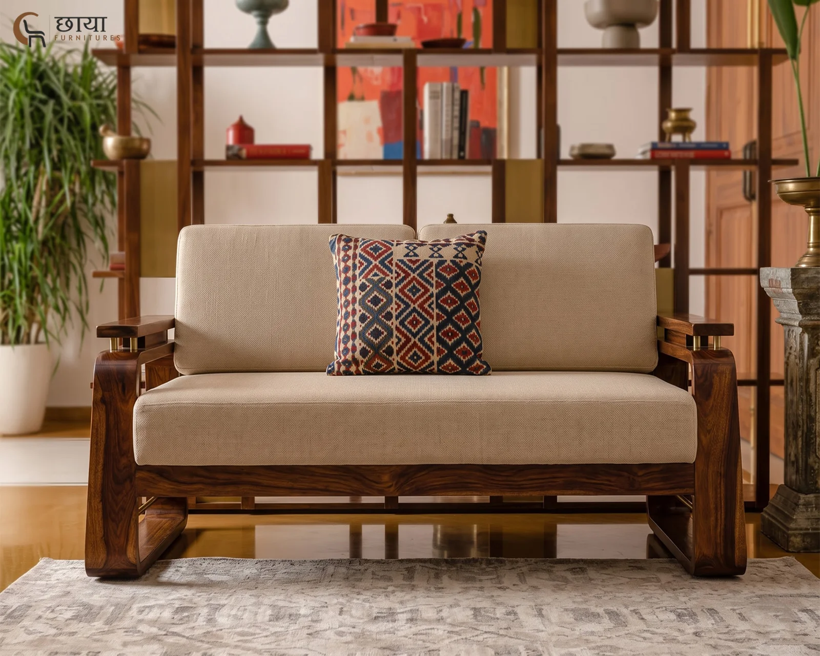 Diwas 2 Seater Wooden Sofa (Teak Finish) — two 5