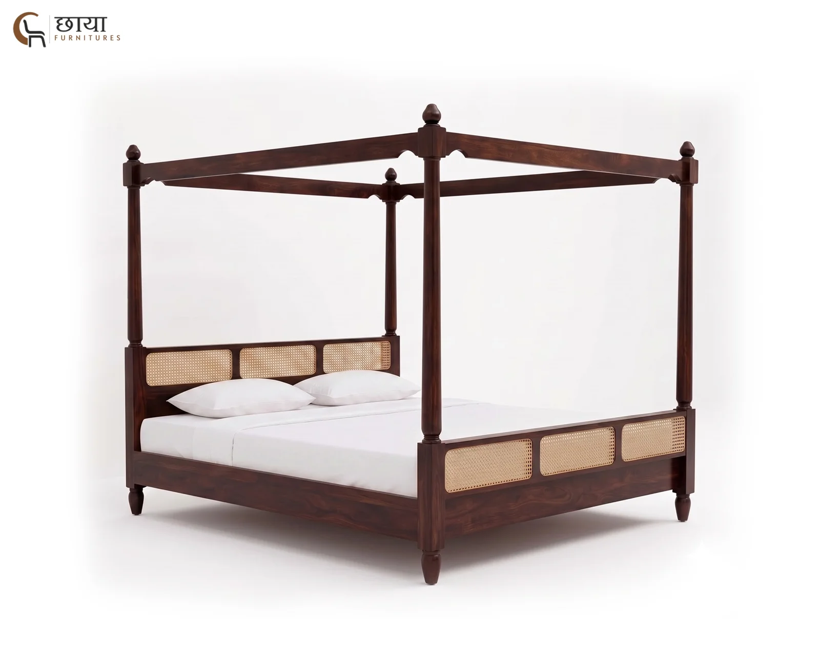 Samrath Sheesham Wood Poster Bed Without Storage (Queen Size, Walnut Finish) — 07