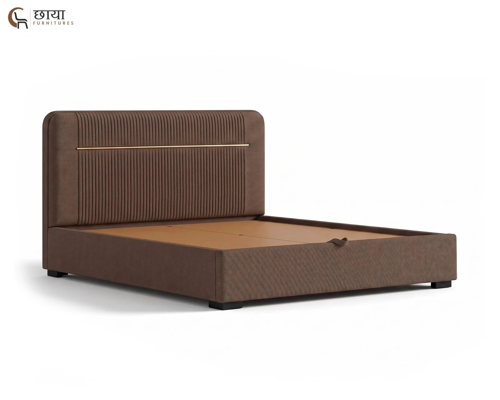 Nivara Fully Upholstered Bed With Hydraulic Storage (King Size, Brown) — 06
