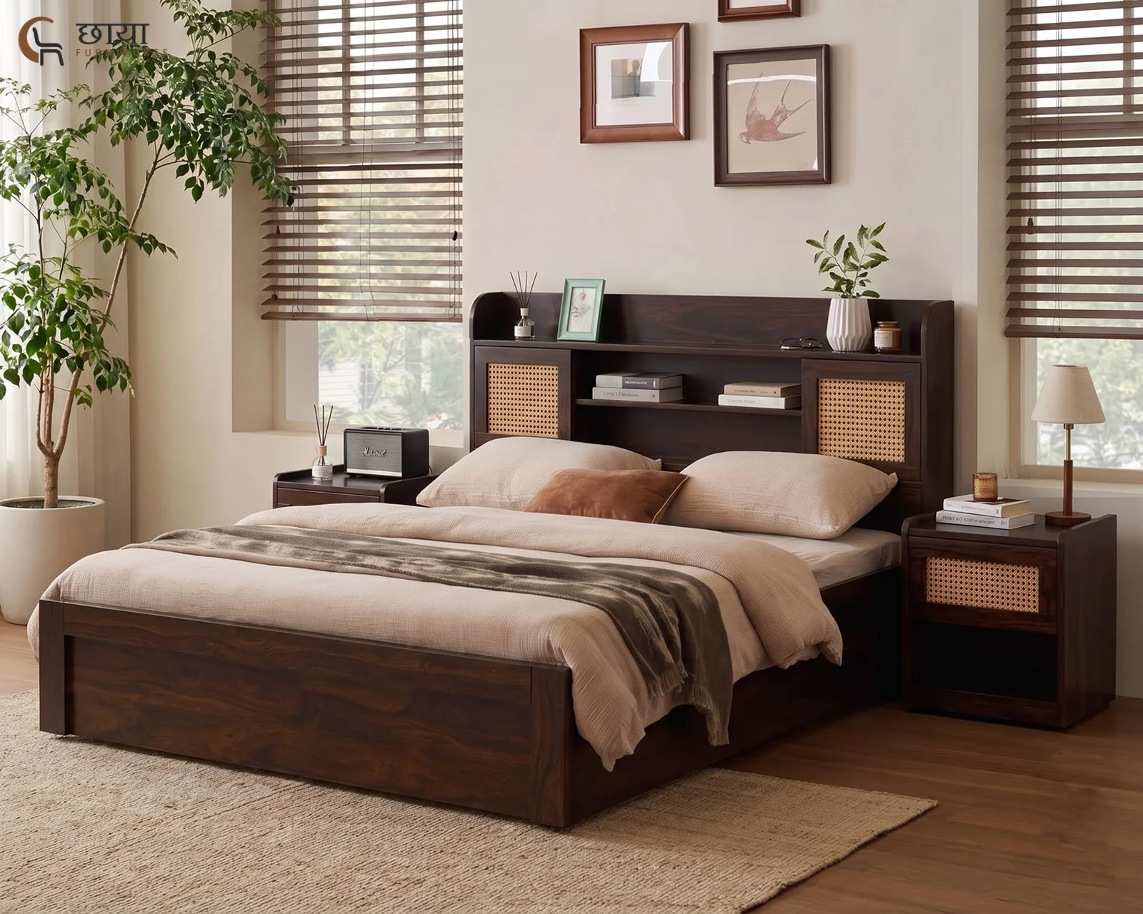 Nivas Sheesham Wood Bed With Box Storage (King Size, Walnut Finish) — 004