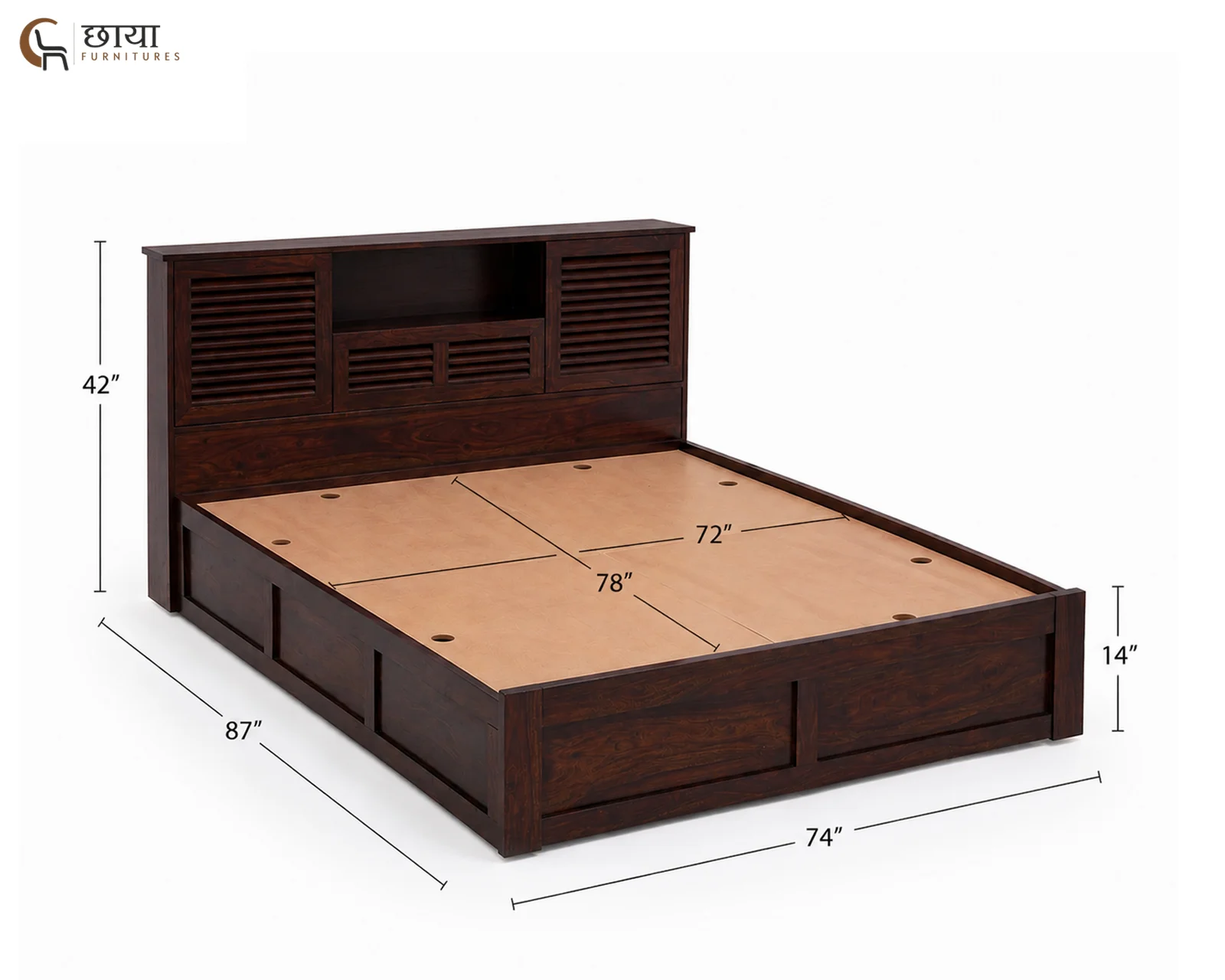 Riyasat Sheesham Wood Bed With Box Storage (King Size, Walnut Finish) — King Size 001