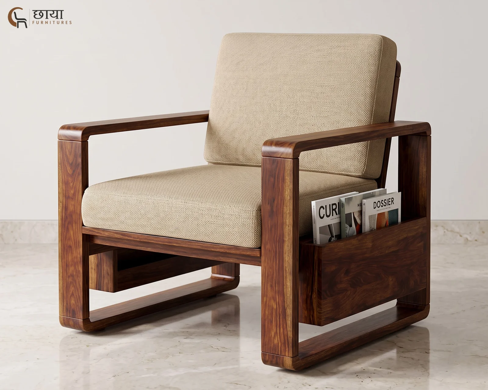 Aryan 3+1+1 Sheesham Wood Sofa Set (Teak Finish) — one 3
