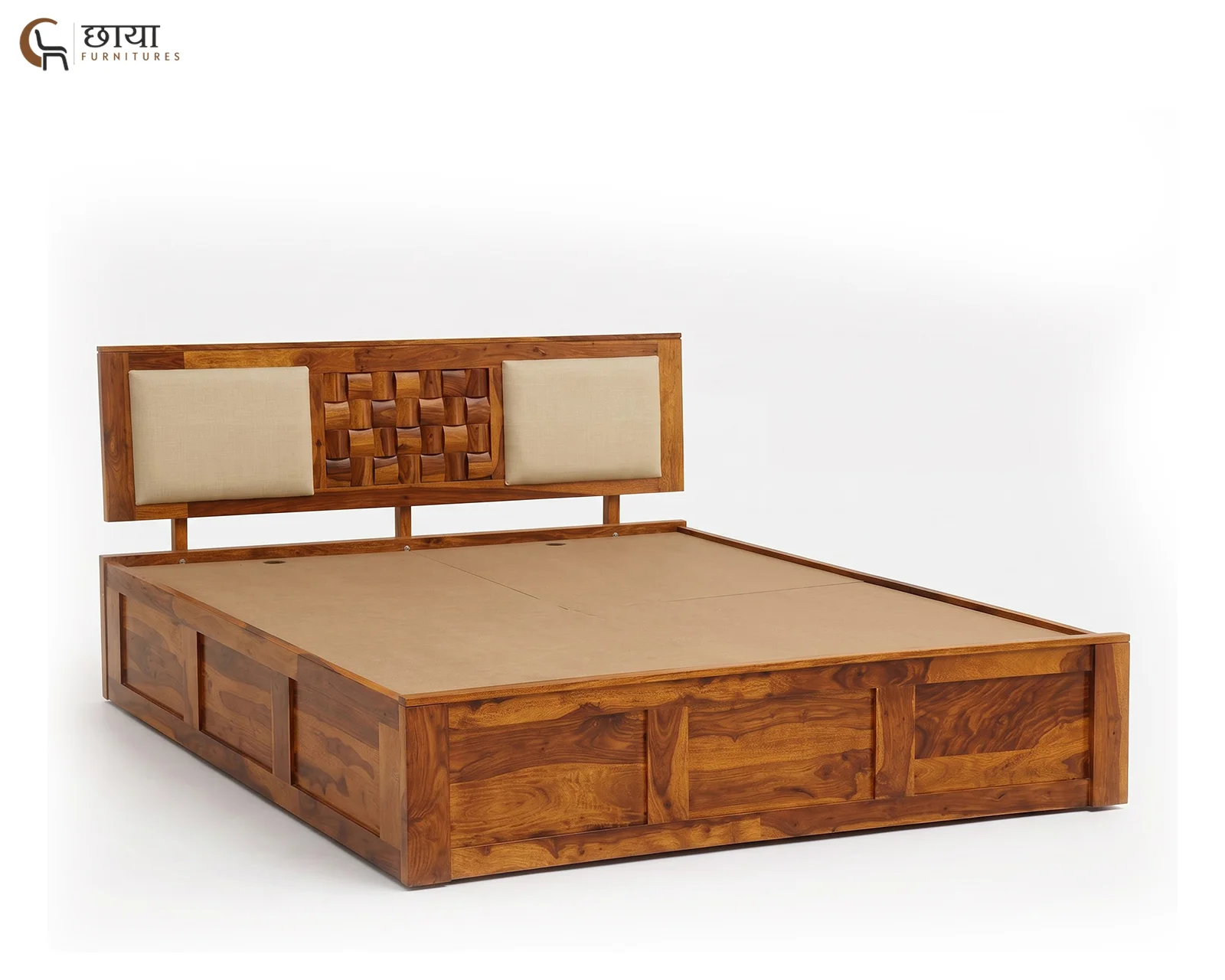 Nidra Sheesham Wood Bed With Box Storage (King Size, Honey Finish) — 05