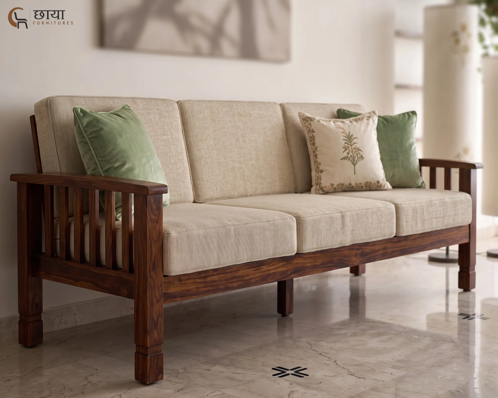 Mehfil 3 Seater Wooden Sofa — (5)