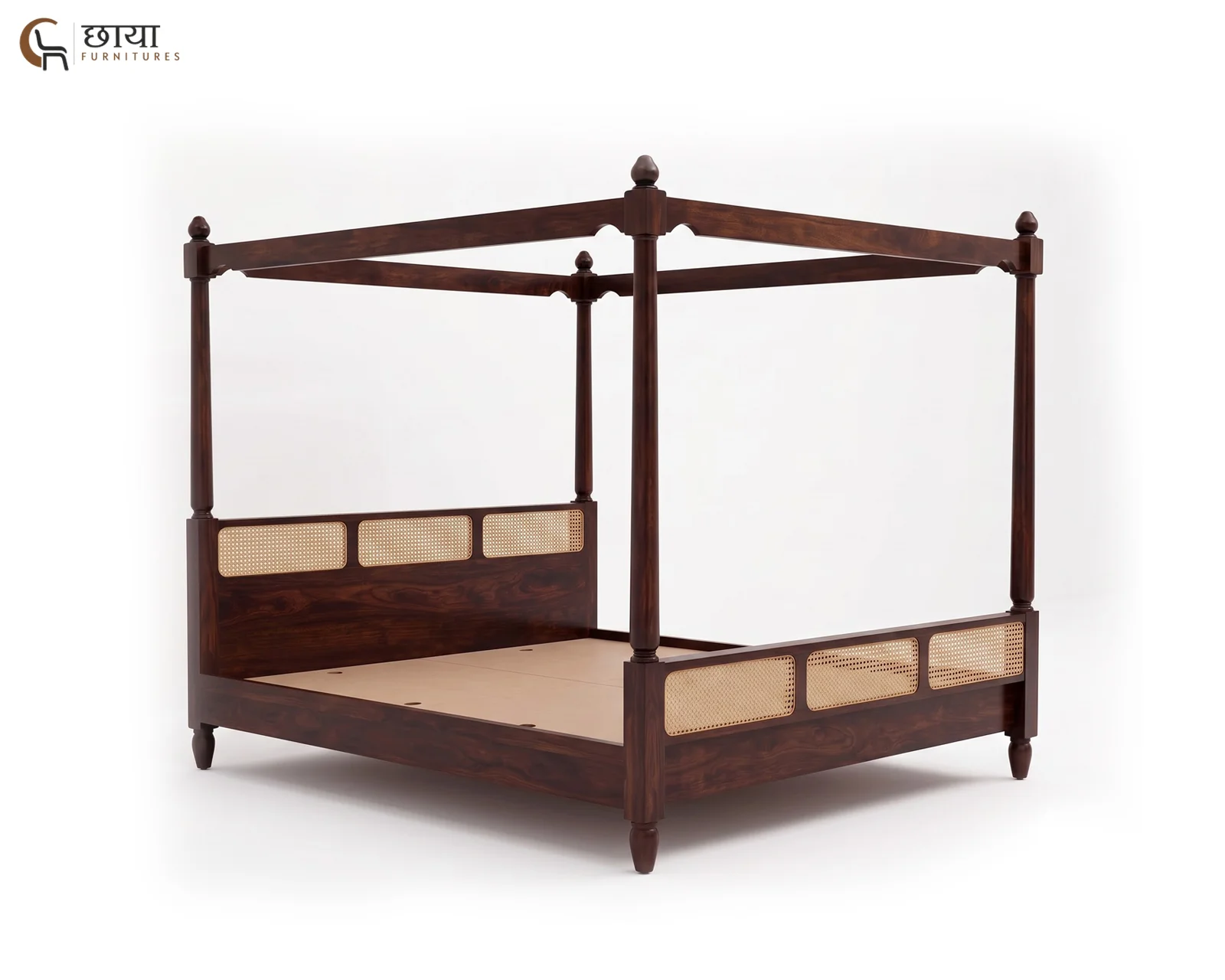 Samrath Sheesham Wood Poster Bed Without Storage (Queen Size, Walnut Finish) — 06
