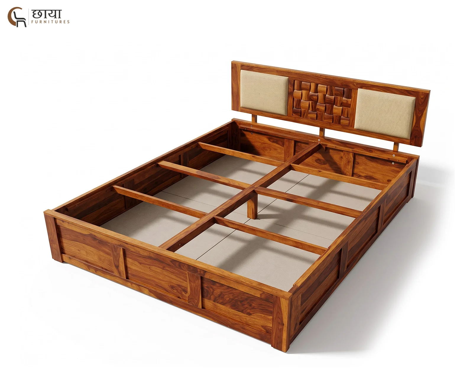 Nidra Sheesham Wood Bed With Box Storage (King Size, Honey Finish) — 02