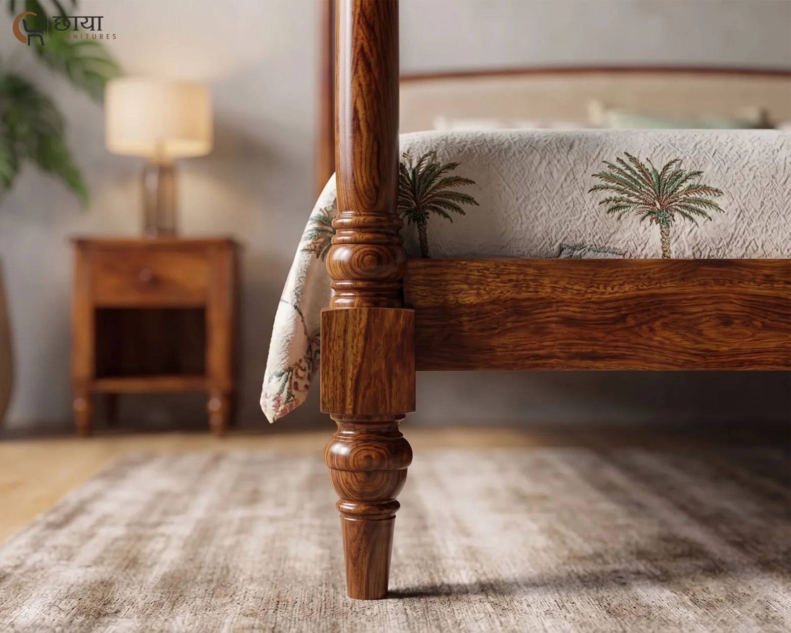 Rajveer Sheesham Wood Poster Bed Without Storage (King Size, Walnut Finish) — 14