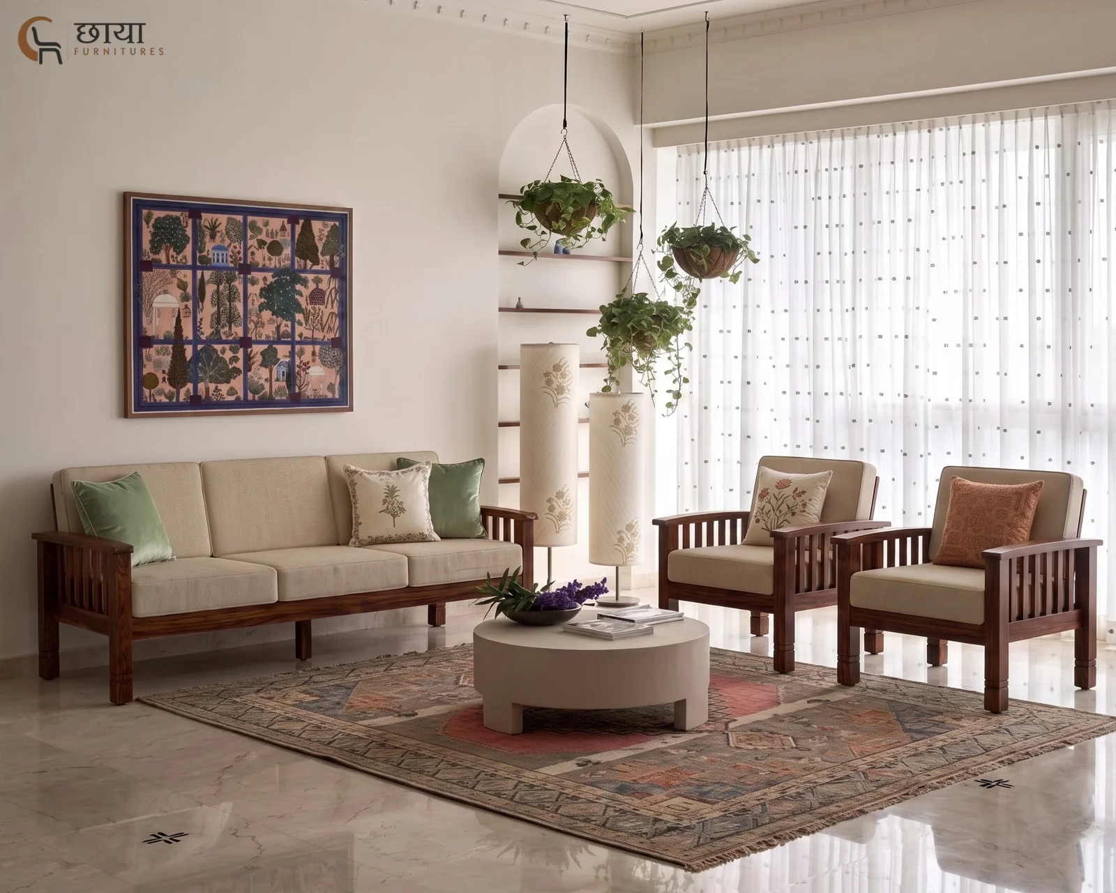 Mehfil 3+1+1 Wooden Sofa Set — front 1