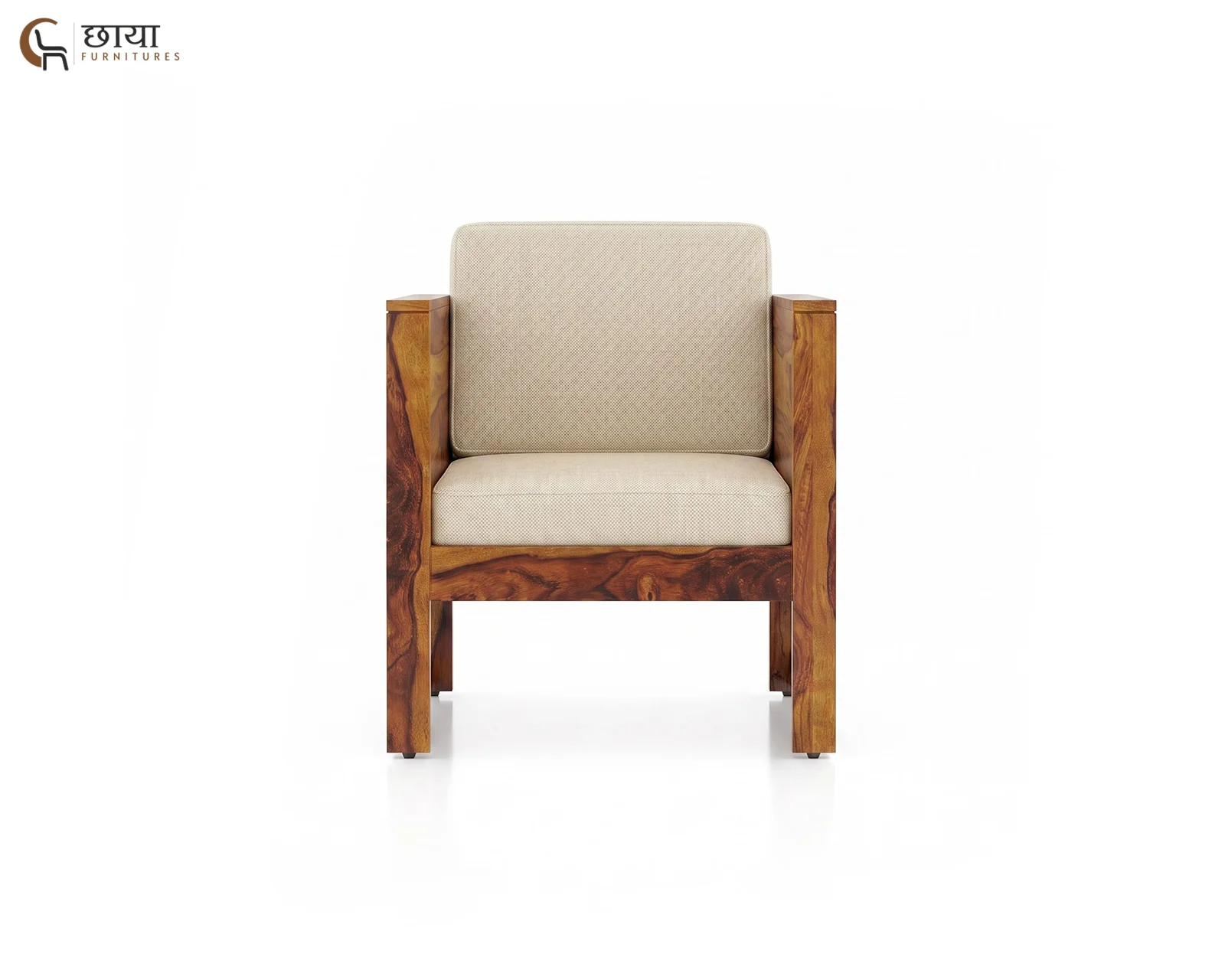 Baithak Single Seater Wooden Sofa (Honey Finish) — 108
