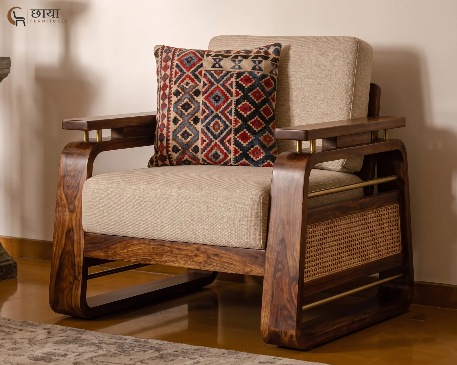 Diwas 3+1+1 Wooden Sofa (Teak Finish) — one seater 1