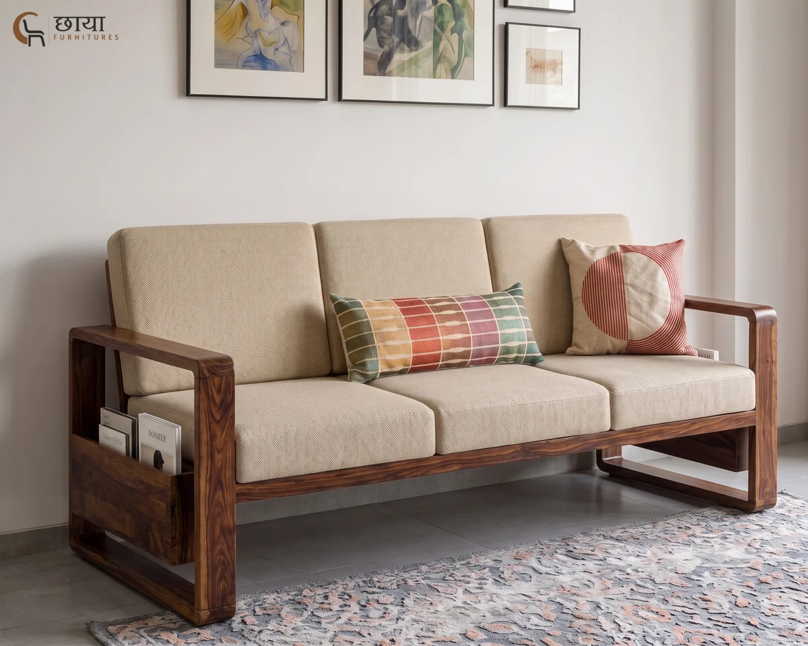 Aryan 3+1+1 Sheesham Wood Sofa Set (Teak Finish) — 03