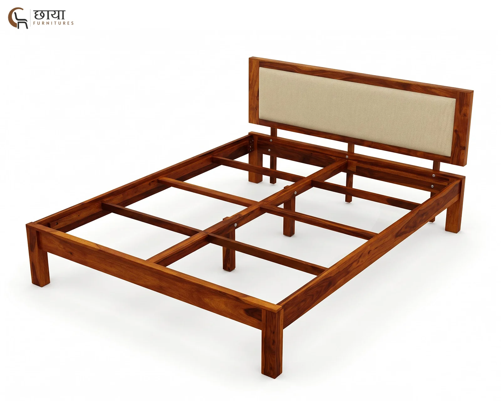 Riya Sheesham Wood Bed Without Storage (King Size, Honey Finish) — (1)