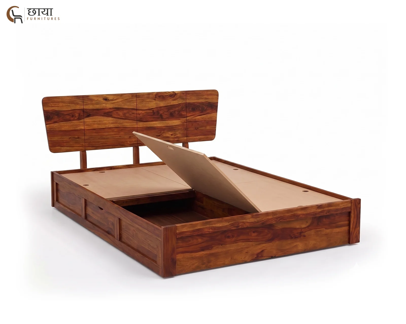 Veer Sheesham Wood Bed With Box Storage (Queen Size, Honey Finish) — 004