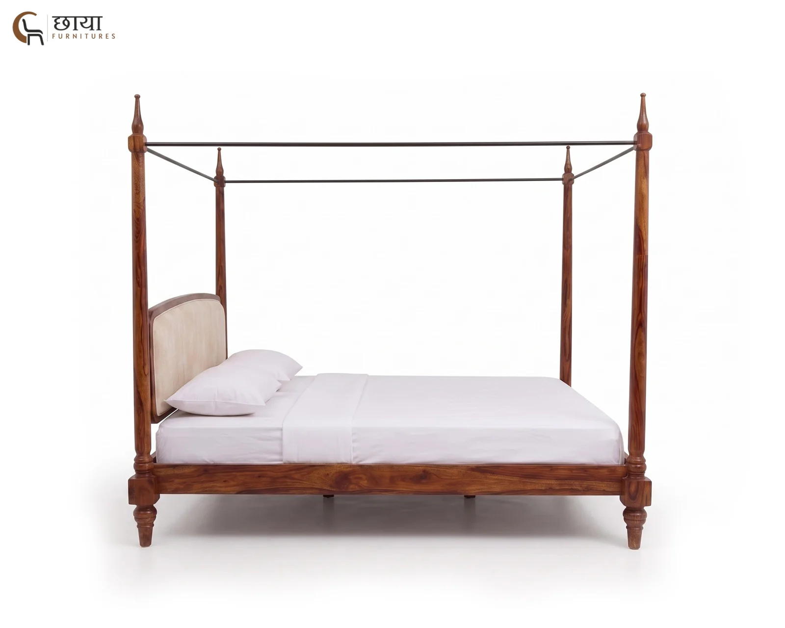 Rajveer Sheesham Wood Poster Bed Without Storage (Queen Size, Honey Finish) — 02