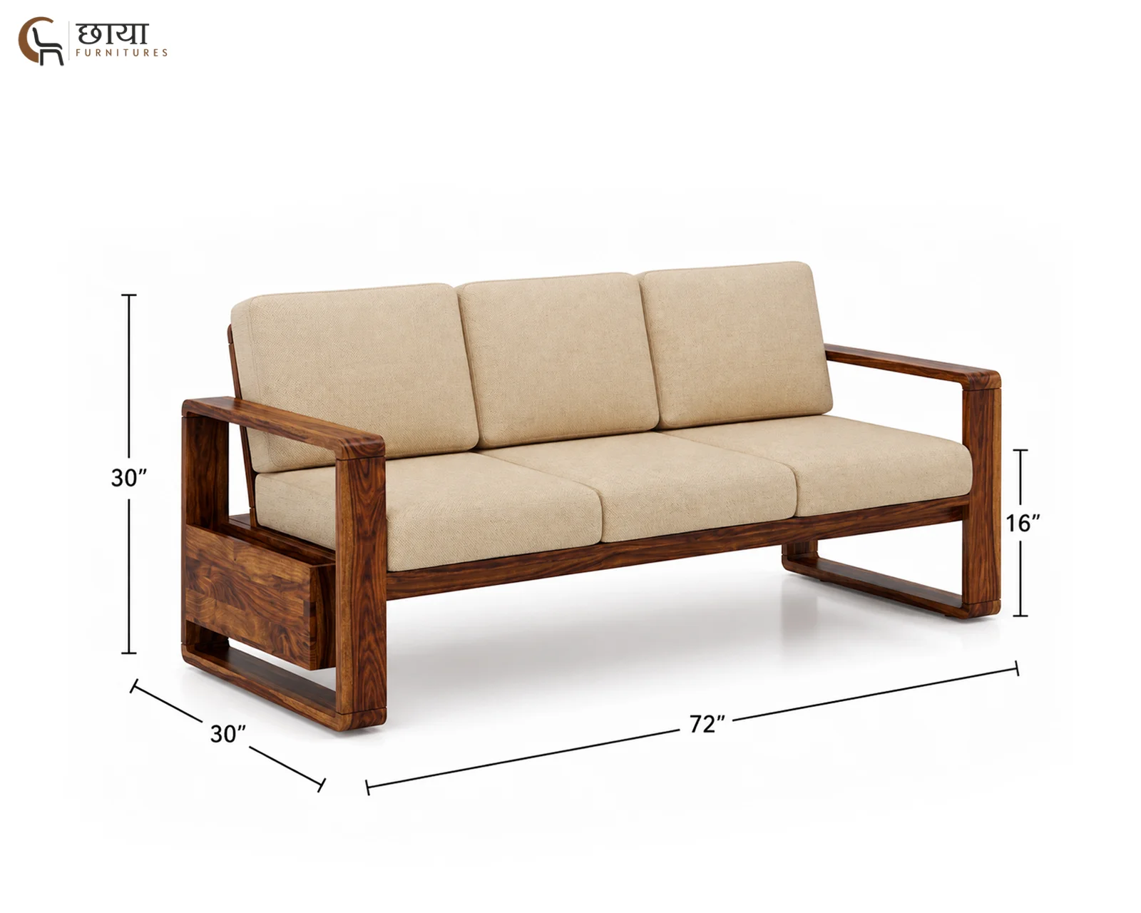 Aryan 3 Seater Wooden Sofa (Teak Finish) — three seater