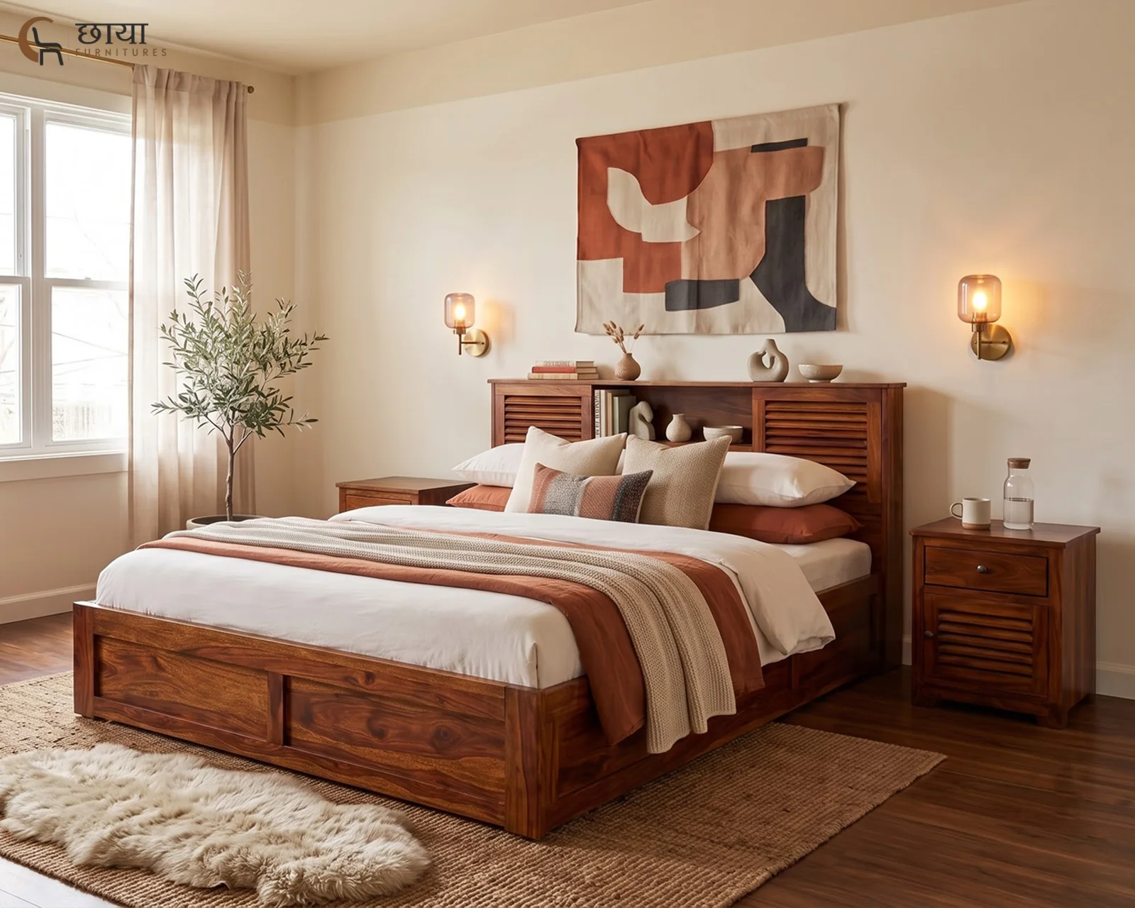 Riyasat Sheesham Wood Bed With Box Storage (Queen Size, Honey Finish) — 003