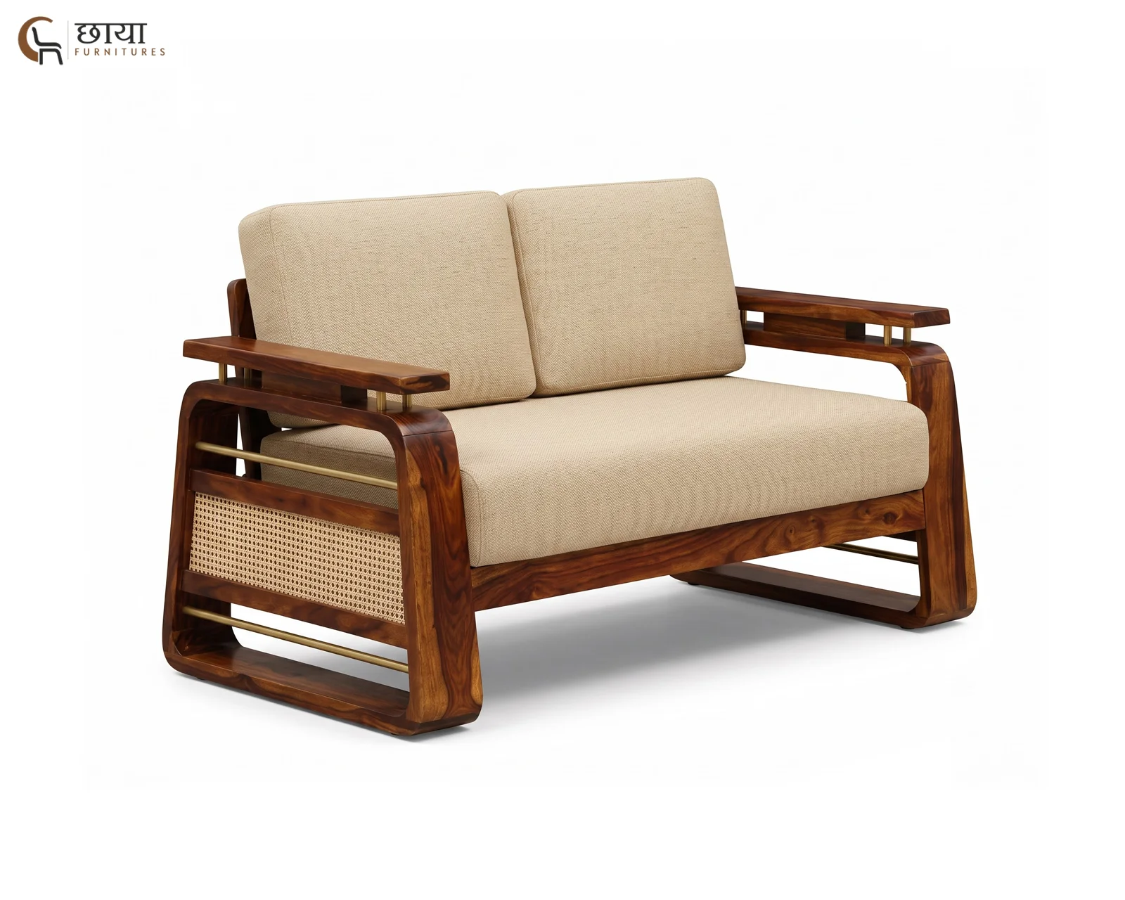 Diwas 2 Seater Wooden Sofa (Teak Finish) — 005