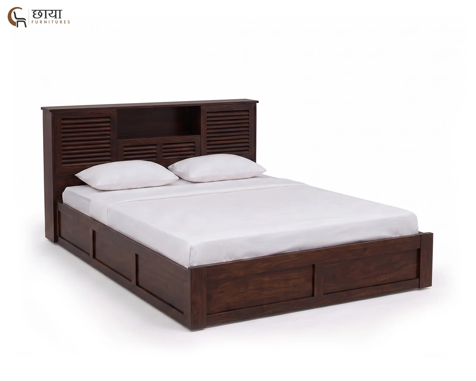 Riyasat Sheesham Wood Bed With Box Storage (Queen Size, Walnut Finish) — 01