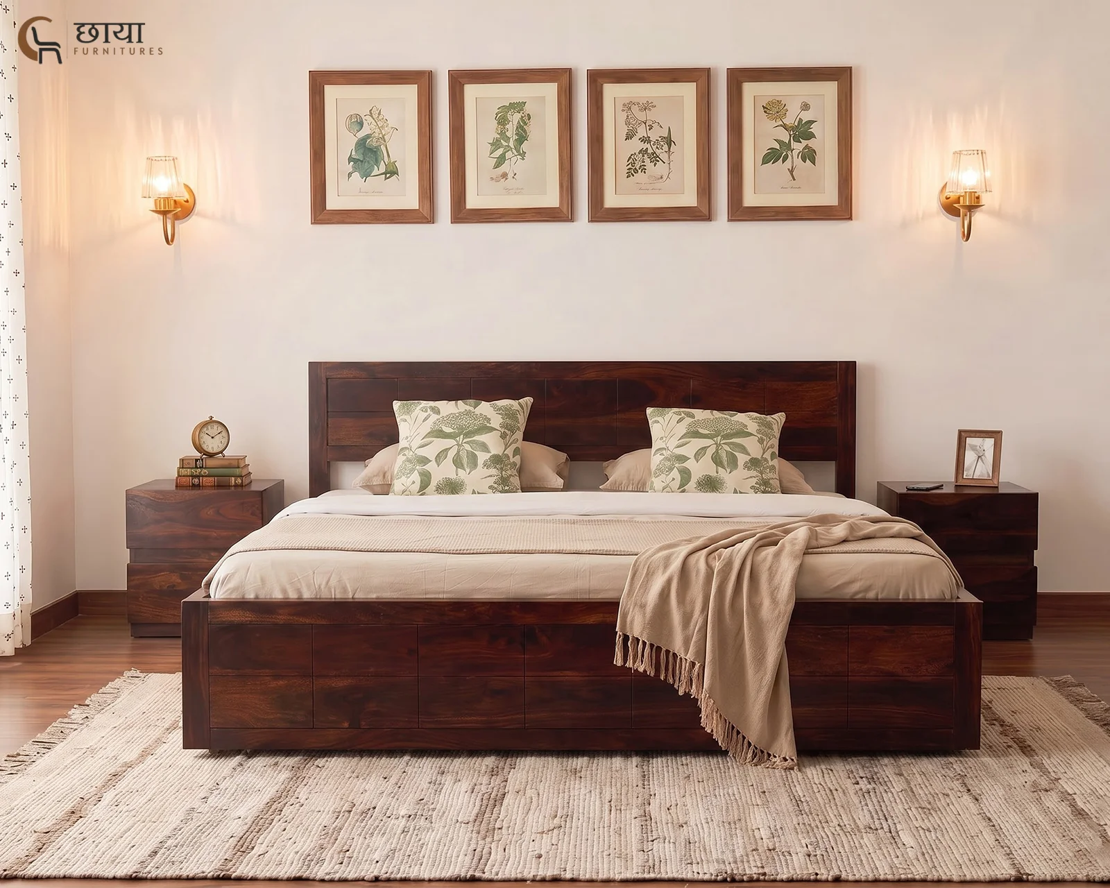 Orian Sheesham Wood Bed With Box Storage (King Size, Walnut Finish) — 08