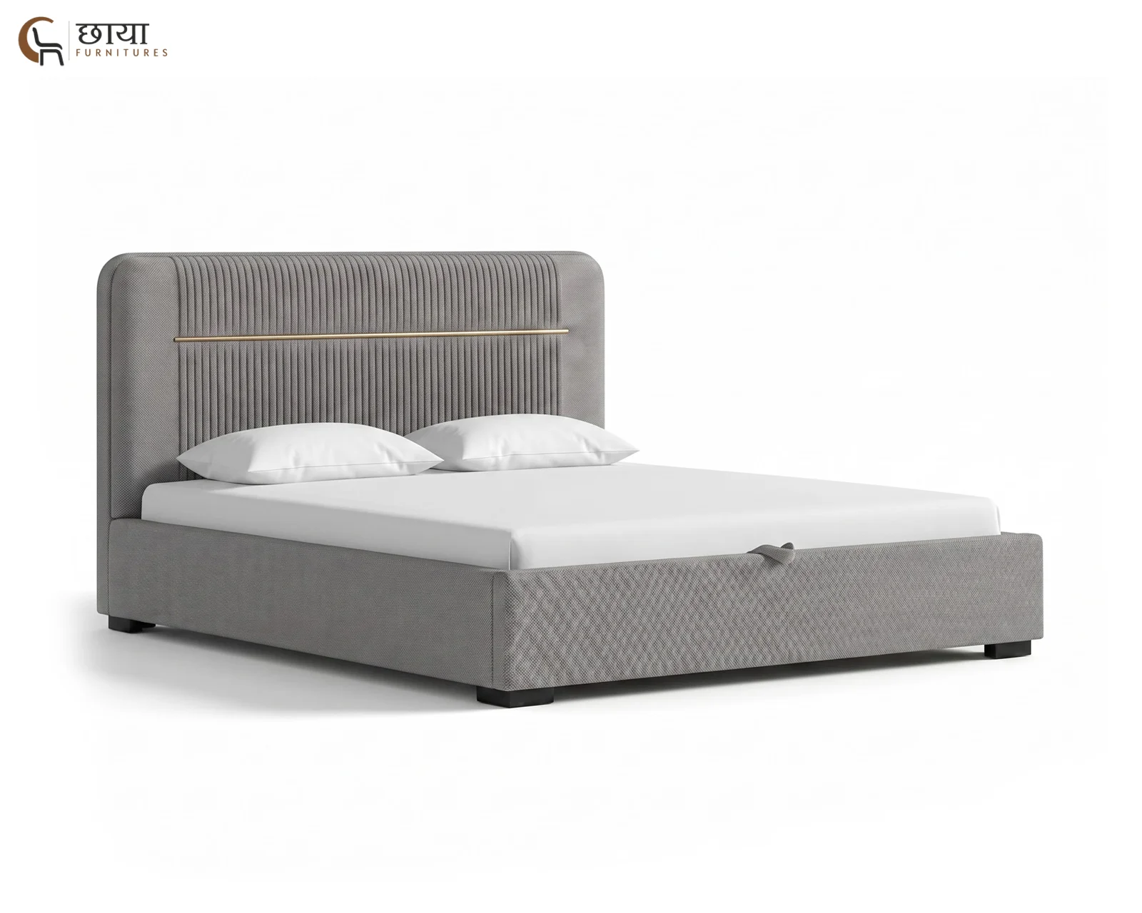 Nivara Fully Upholstered Bed With Hydraulic Storage (King Size, Grey) — 02