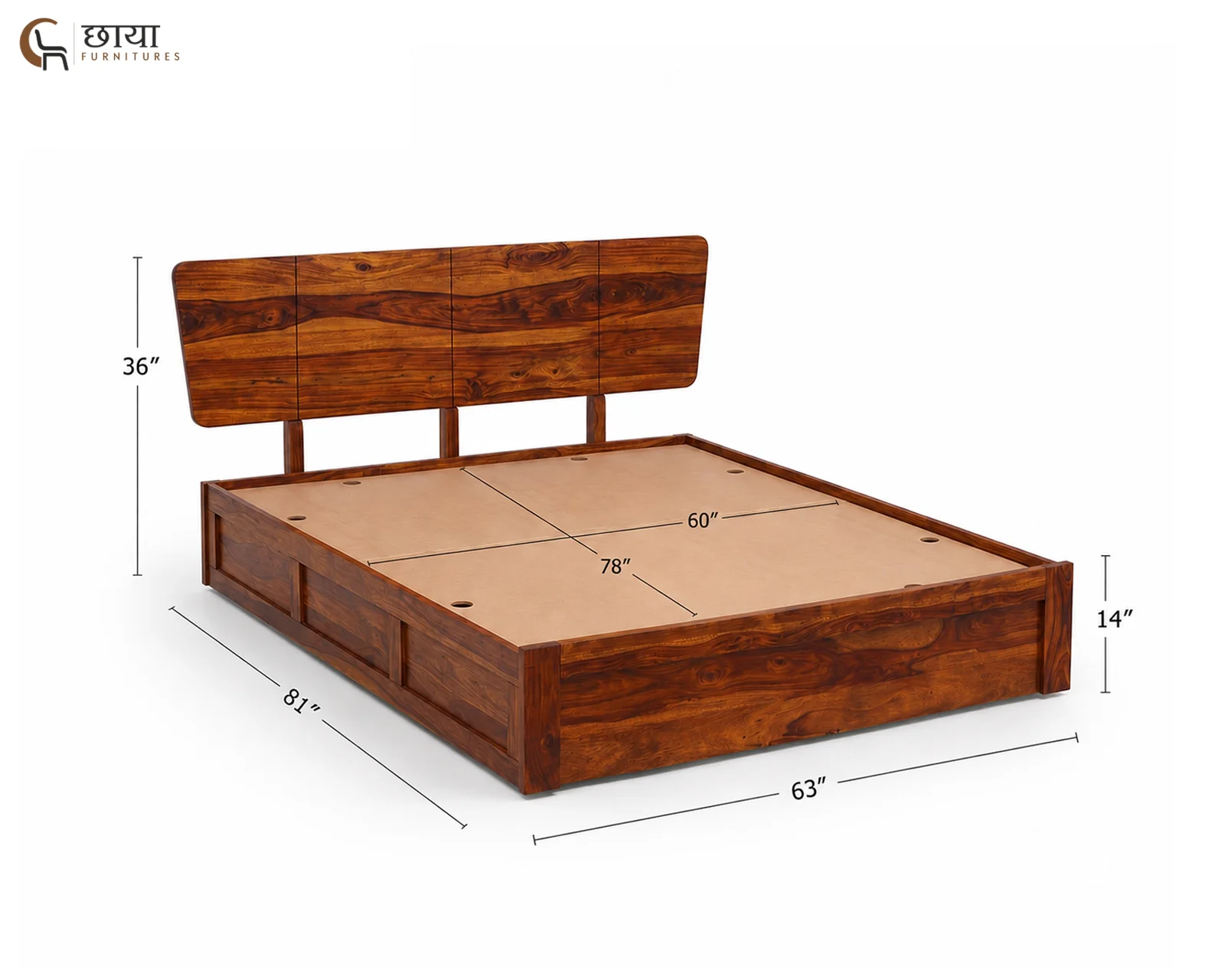 Veer Sheesham Wood Bed With Box Storage (Queen Size, Honey Finish) — Queen size 001
