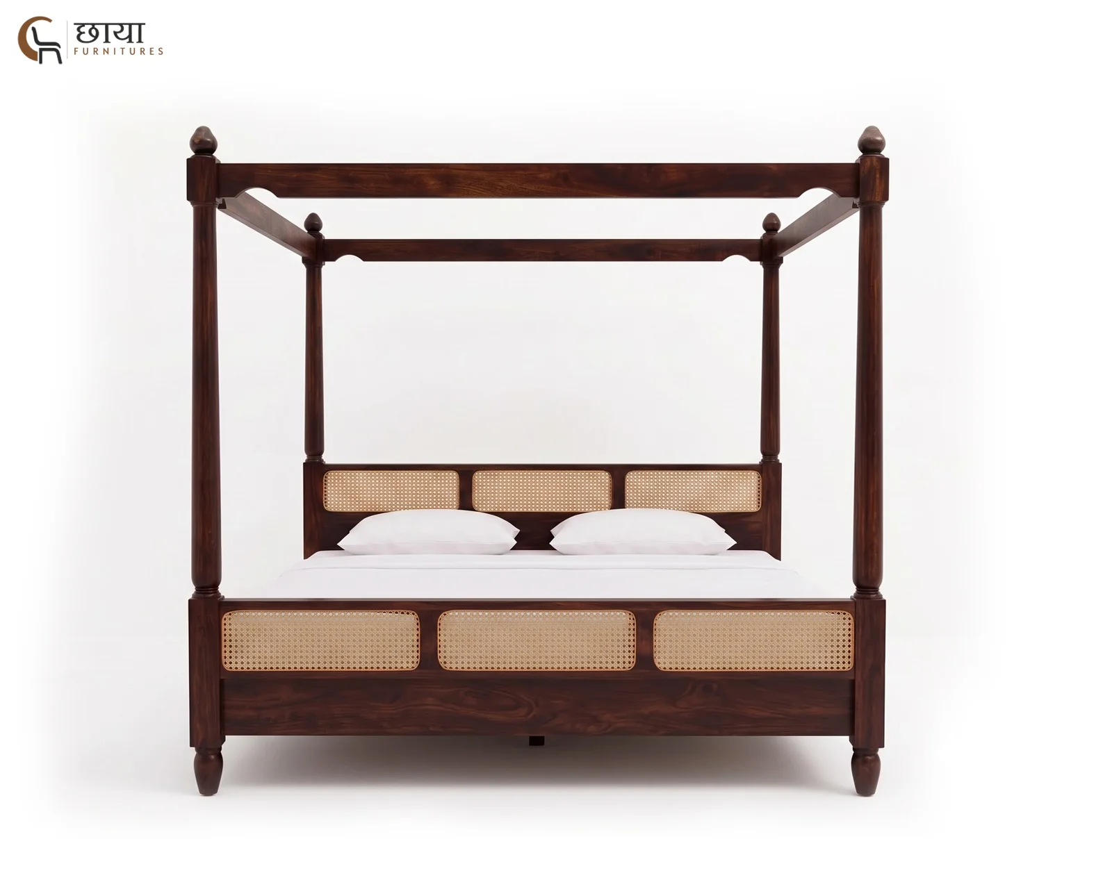 Samrath Sheesham Wood Poster Bed Without Storage (King Size, Walnut Finish) — 04