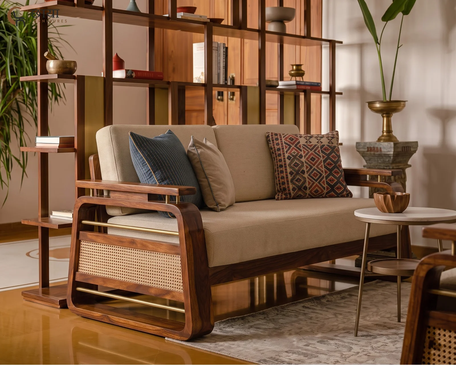 Diwas 2 Seater Wooden Sofa (Teak Finish) — two 1