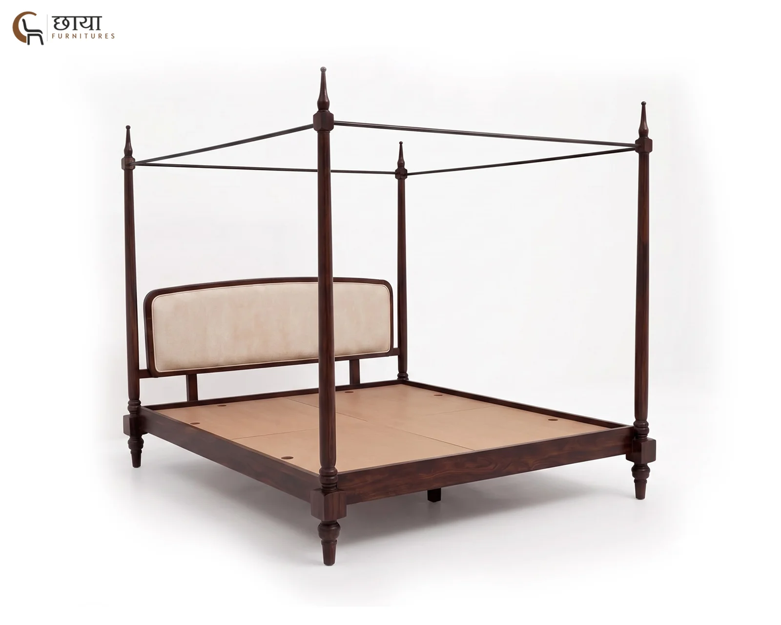 Rajveer Sheesham Wood Poster Bed Without Storage (King Size, Walnut Finish) — 05