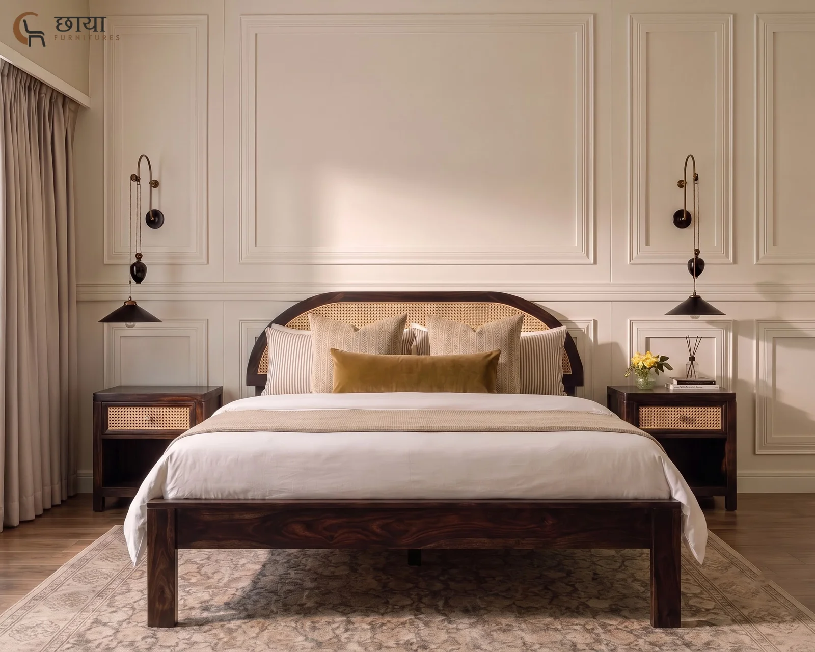Viraj Sheesham Wood Bed Without Storage (King Size, Walnut Finish) — 24