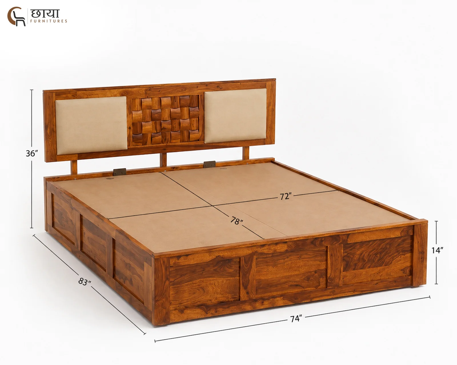 Nidra Sheesham Wood Bed With Box Storage (King Size, Honey Finish) — king size 1