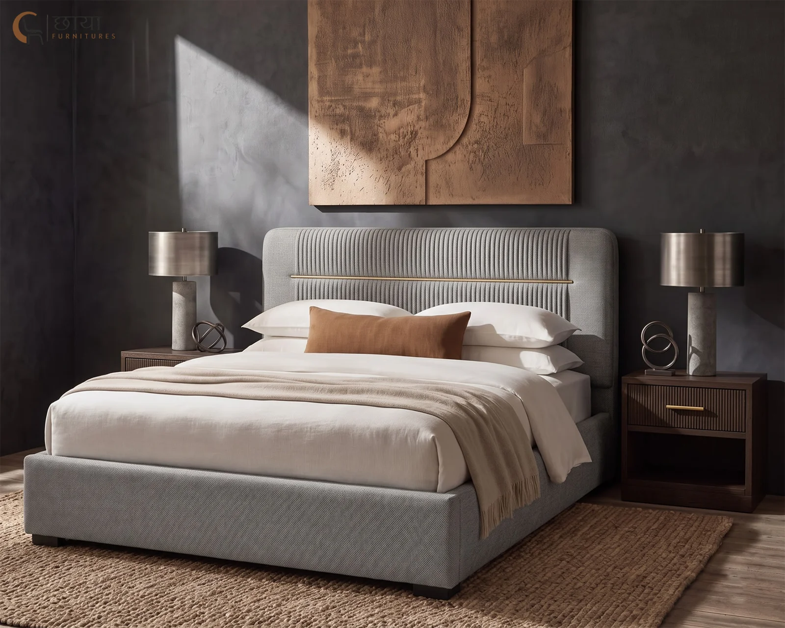 Nivara Fully Upholstered Bed With Hydraulic Storage (Queen Size, Grey) — 16