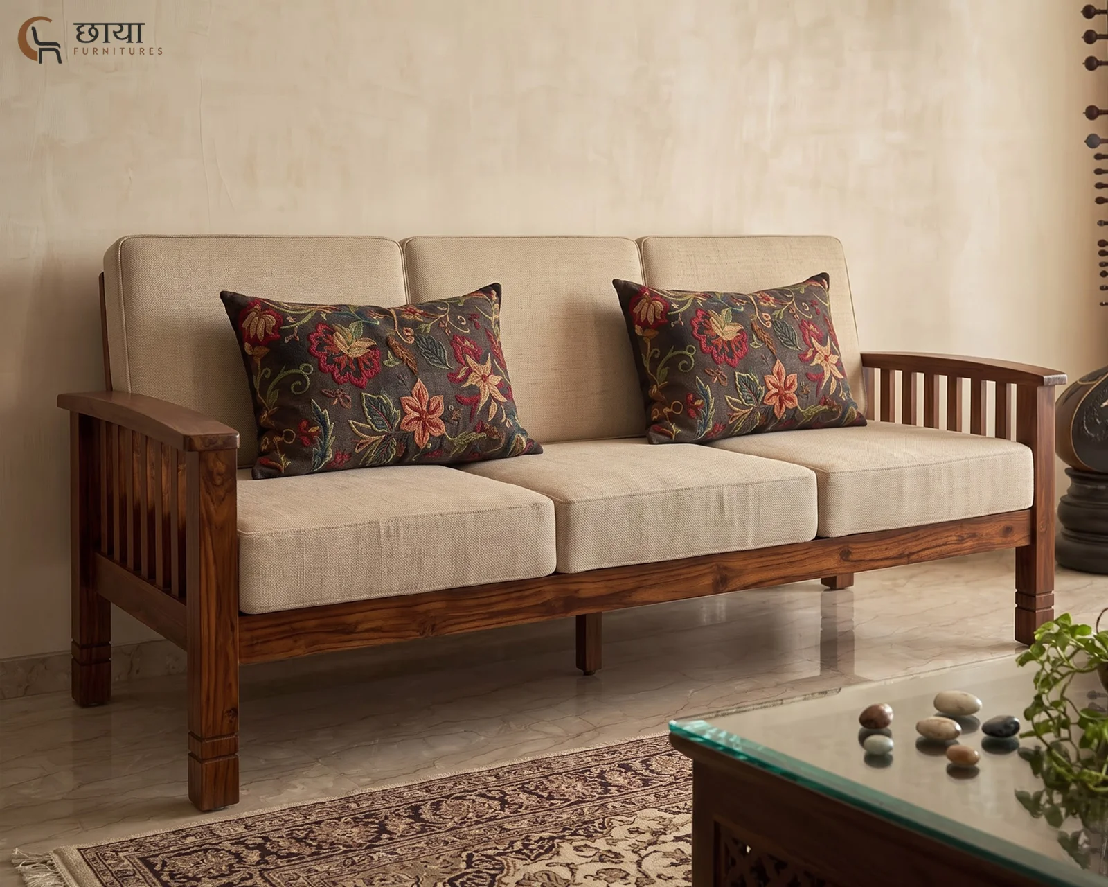 Mehfil 3 Seater Wooden Sofa — (2)