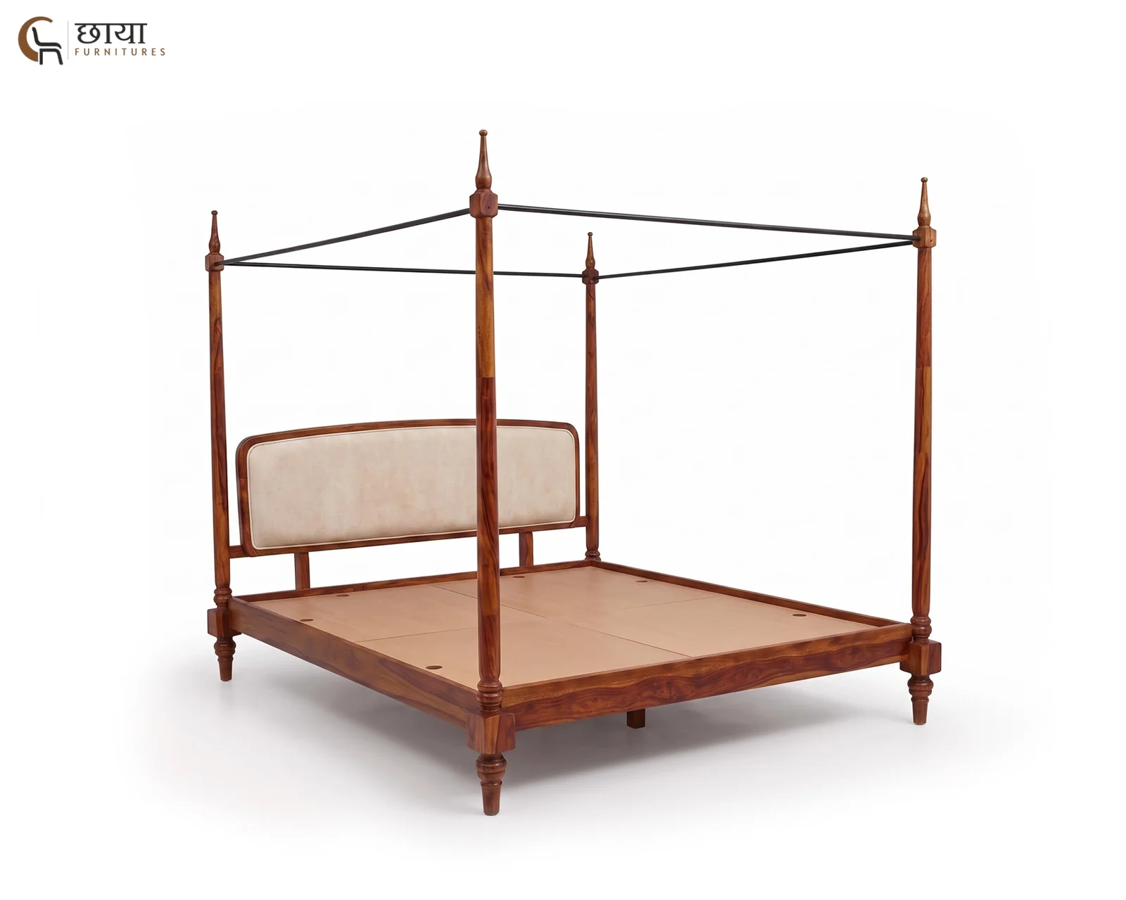 Rajveer Sheesham Wood Poster Bed Without Storage (Queen Size, Honey Finish) — 03