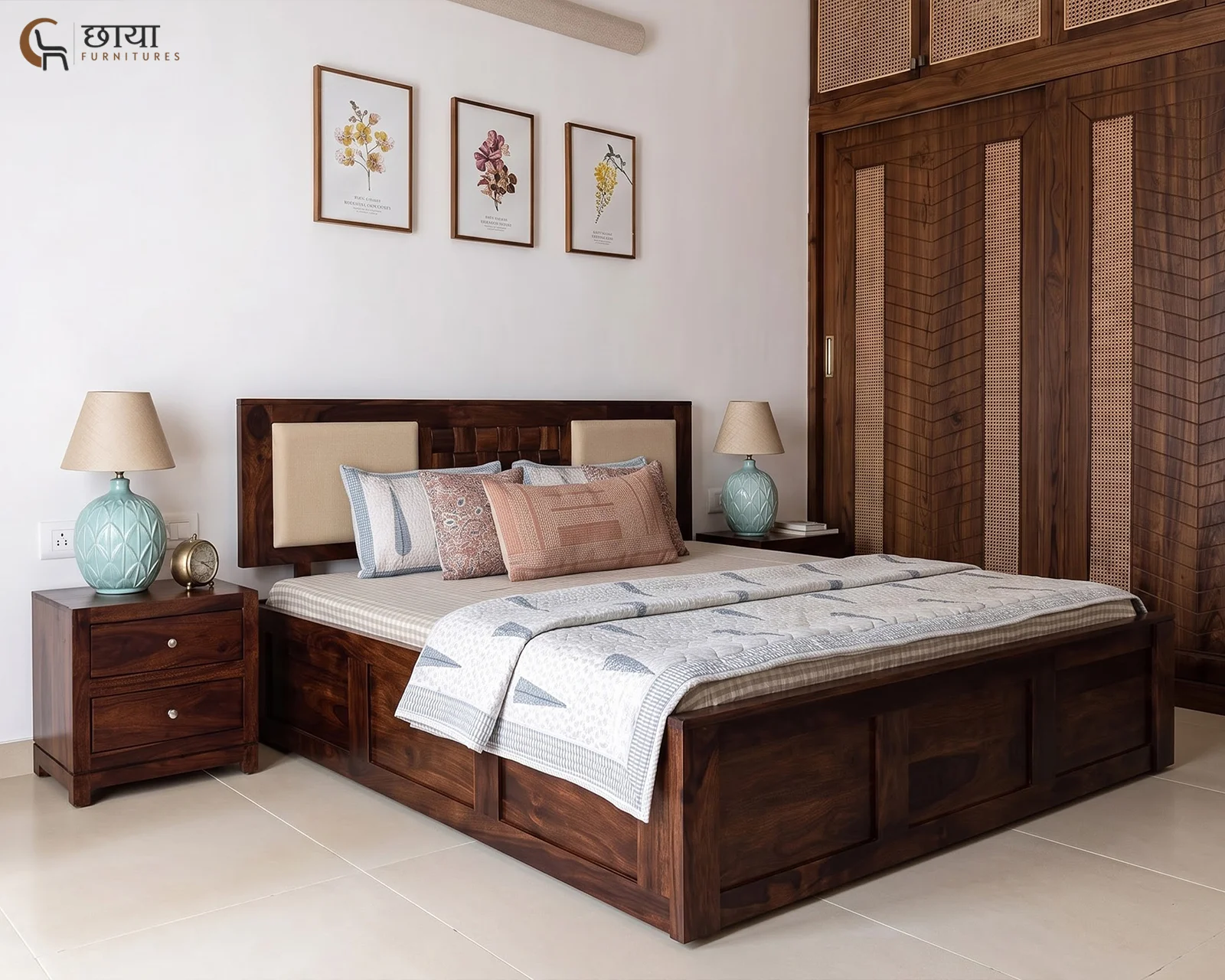 Nidra Sheesham Wood Bed With Box Storage (Queen Size, Walnut Finish) — 11