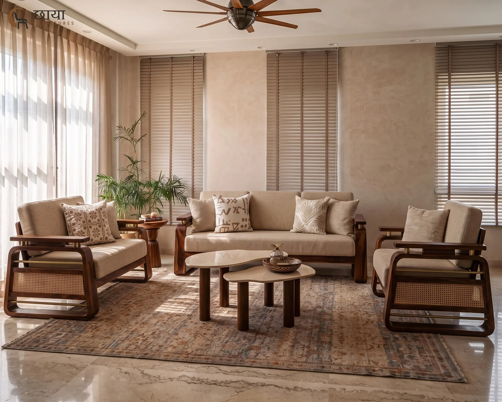 Diwas 3+1+1 Wooden Sofa (Teak Finish) — set 4