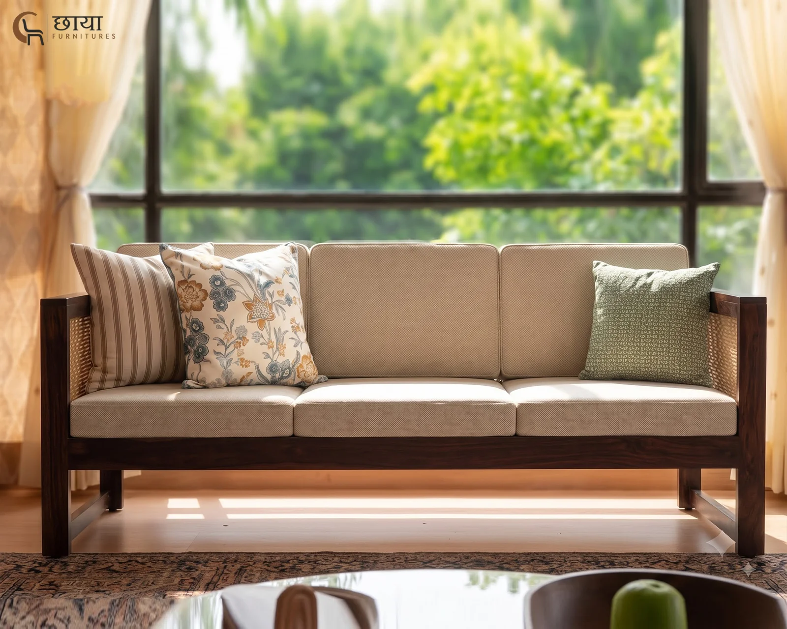 Baithak 3 Seater Wooden Sofa (Walnut Finish) — 40
