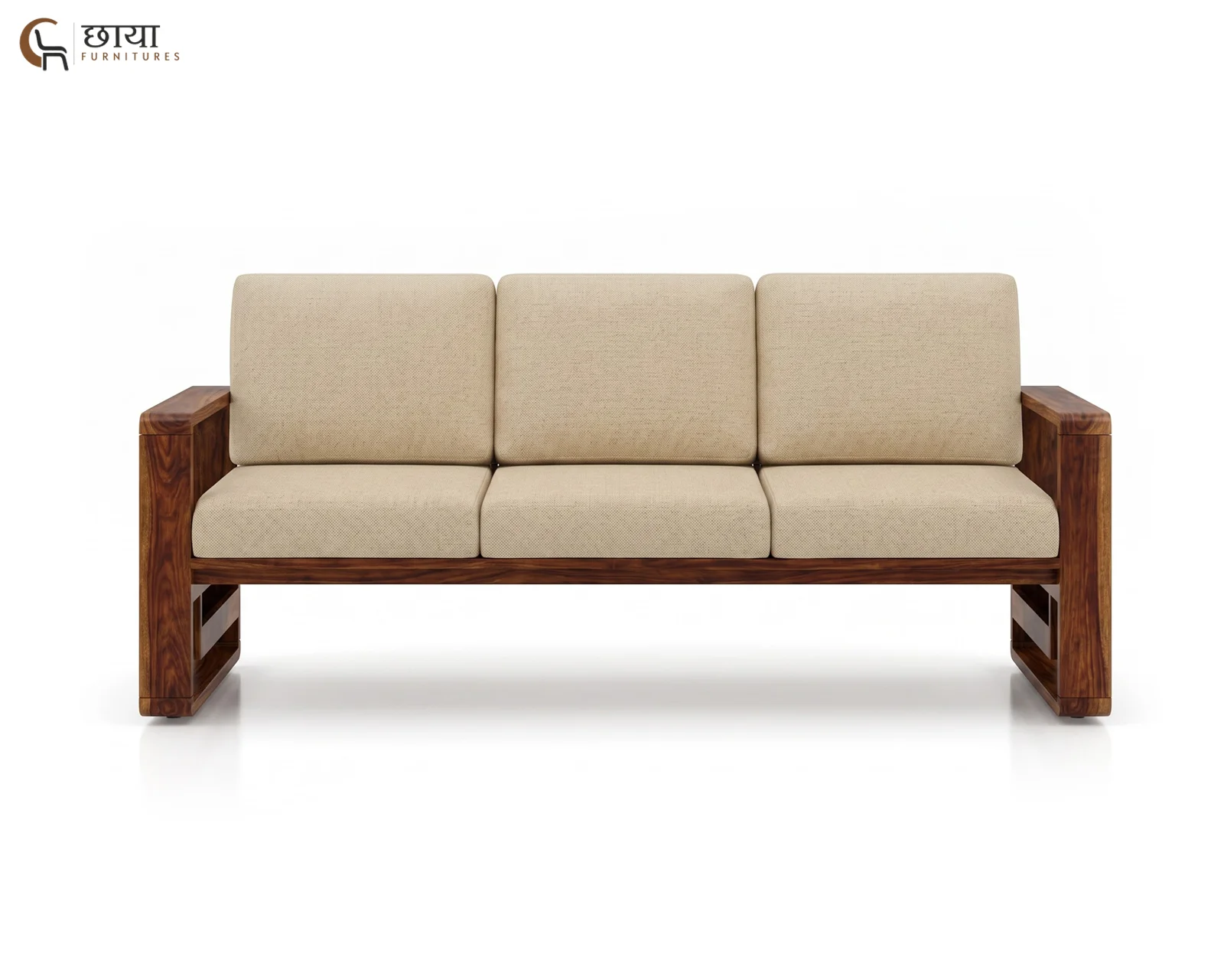 Aryan 3 Seater Wooden Sofa (Teak Finish) — 05